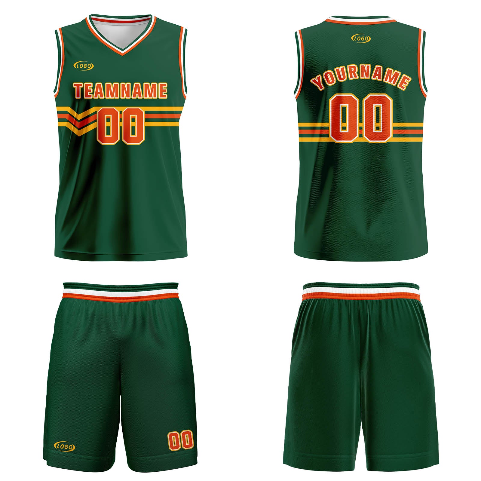 Custom Green Orange Yellow Basketball Jersey Uniform Suit Printed Your Logo Name Number