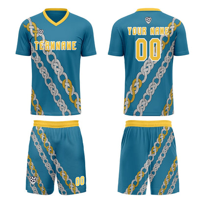 Custom Blue Yellow Uniform Jersey Kids Adults Personalized Set Jersey Shirt