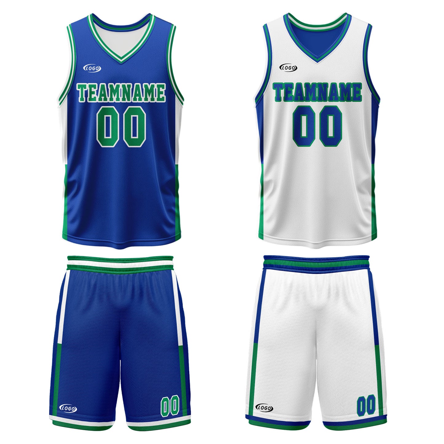 Custom Blue White Green Reversible Basketball Suit for Adults and Kids Personalized Jersey