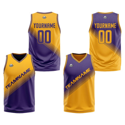 Custom Yellow Purple Reversible Basketball Suit for Adults and Kids Personalized Jersey