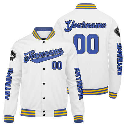 Custom White Blue Varsity Jackets for Men Women Youth Personalized Letterman Jackets