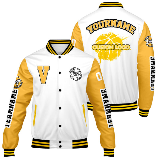 Custom White Yellow Varsity Jackets for Men Women Youth Personalized Letterman Jackets