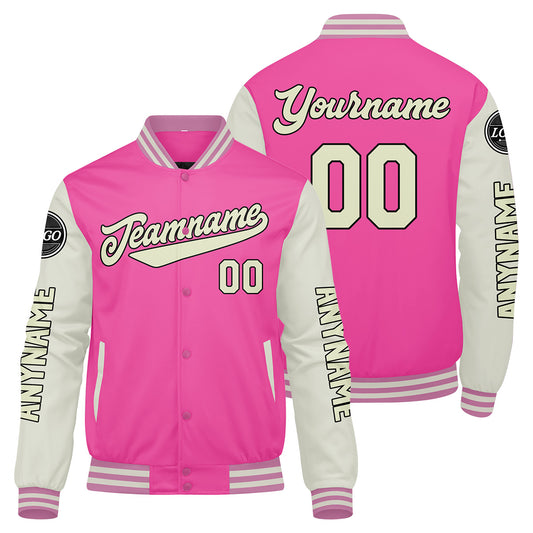 Custom Pink Cream Varsity Jackets for Men Women Youth Personalized Letterman Jackets