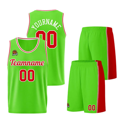 Custom Neon Green-Red Basketball Jersey for Men Women Adult Youth Stitched Name Number Logo
