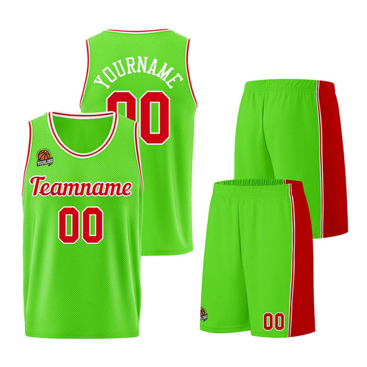Custom Neon Green-Red Basketball Jersey for Men Women Adult Youth Stitched Name Number Logo