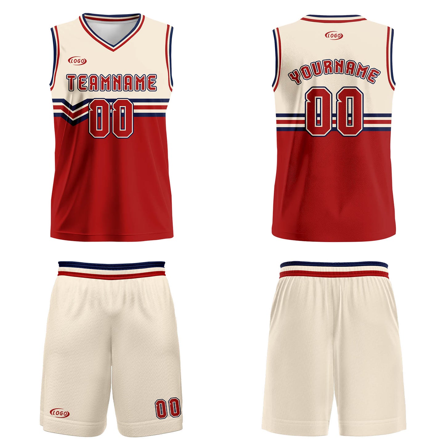 Custom Beige Red Blue Basketball Jersey Uniform Suit Printed Your Logo Name Number