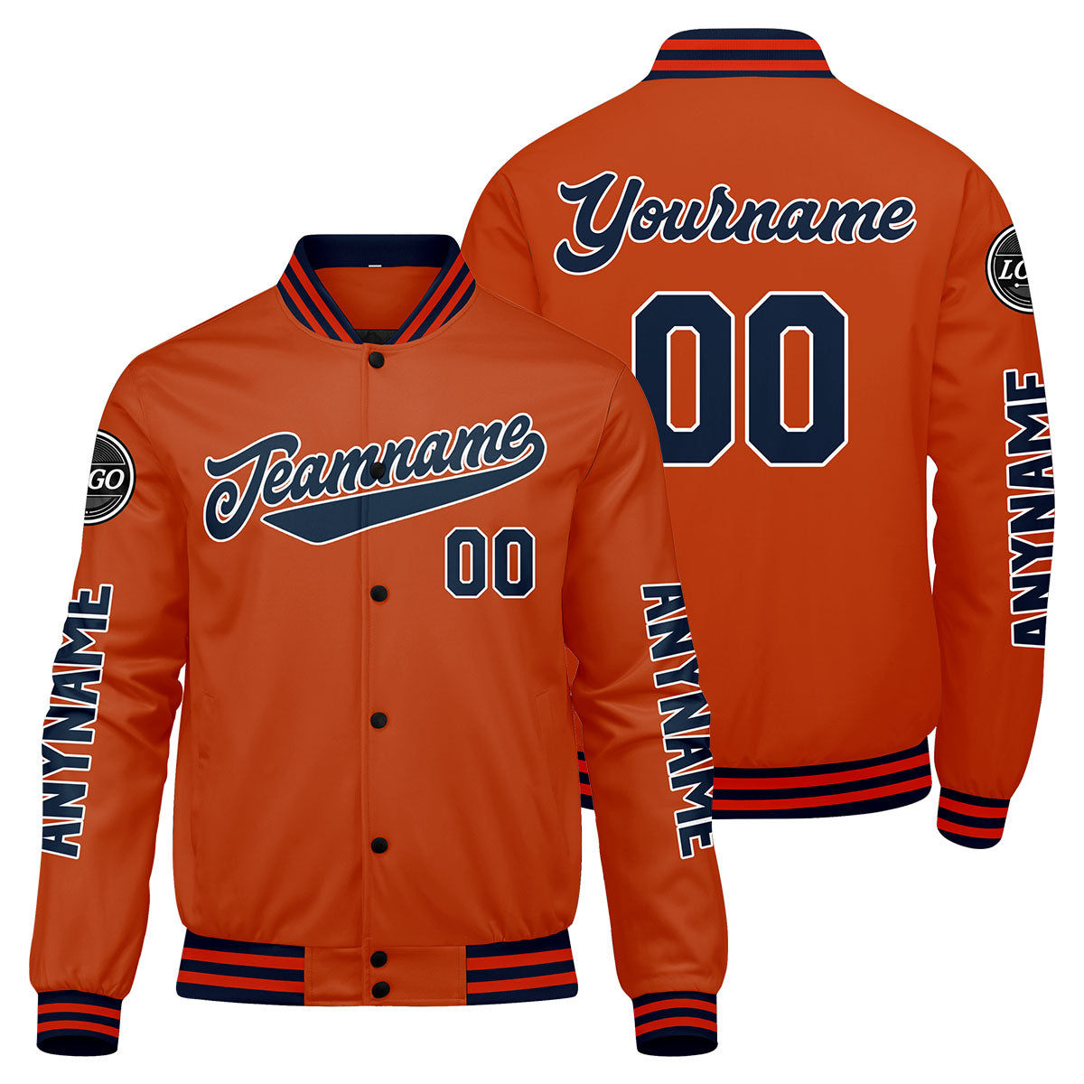 Custom Navy Orange Varsity Jackets for Men Women Youth Personalized Letterman Jackets