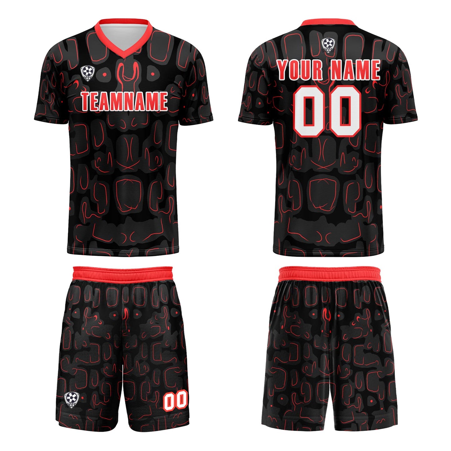 Custom Black Red Soccer Uniform Jersey Kids Adults Personalized Set Jersey Shirt