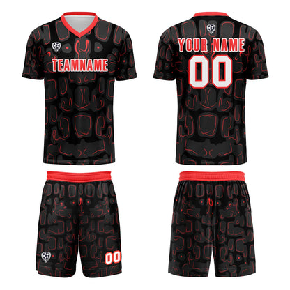 Custom Black Red Soccer Uniform Jersey Kids Adults Personalized Set Jersey Shirt