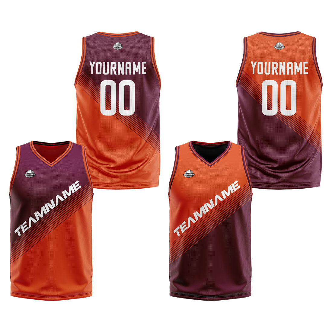 Custom Purple Orange Reversible Basketball Suit for Adults and Kids Personalized Jersey