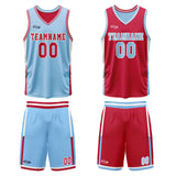 Custom Light Blue Red Reversible Basketball Suit for Adults and Kids Personalized Jersey
