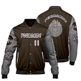 Custom Brown Grey Letterman Varsity Jacket Personalized Embroidery Printing
