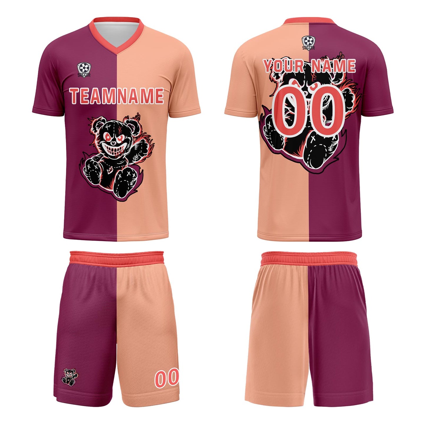 Custom Fuchsia Light Brown Soccer Uniform Jersey Kids Adults Personalized Set Jersey Shirt