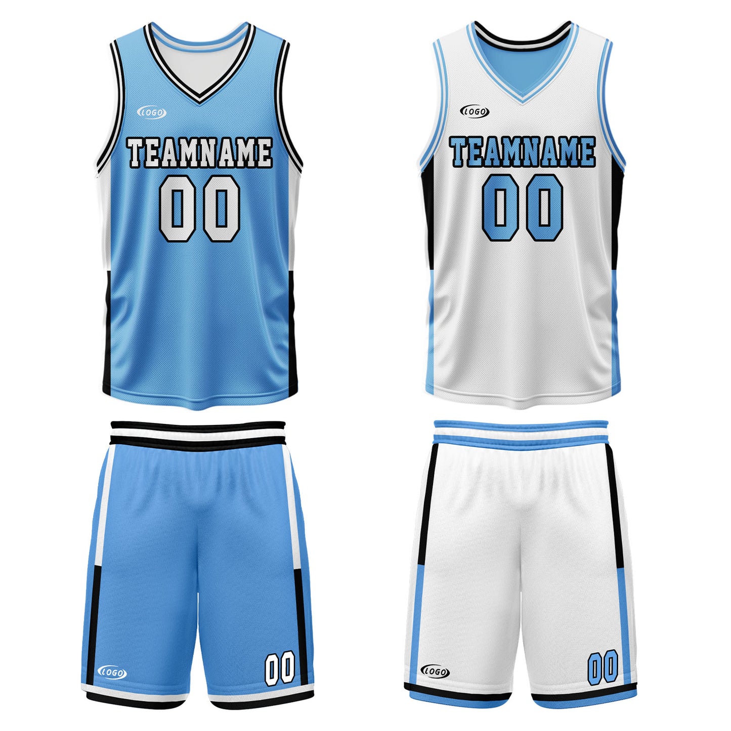 Custom Blue White Reversible Basketball Suit for Adults and Kids Personalized Jersey