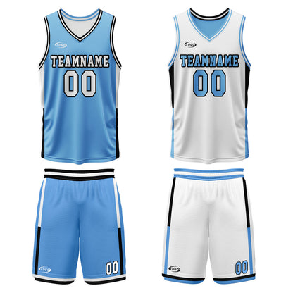 Custom Blue White Reversible Basketball Suit for Adults and Kids Personalized Jersey