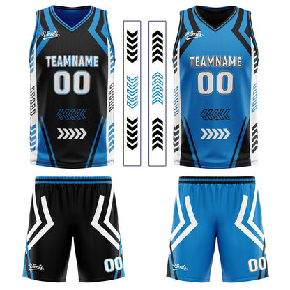 Custom Black Blue Reversible Basketball Suit for Adults and Kids Personalized Jersey