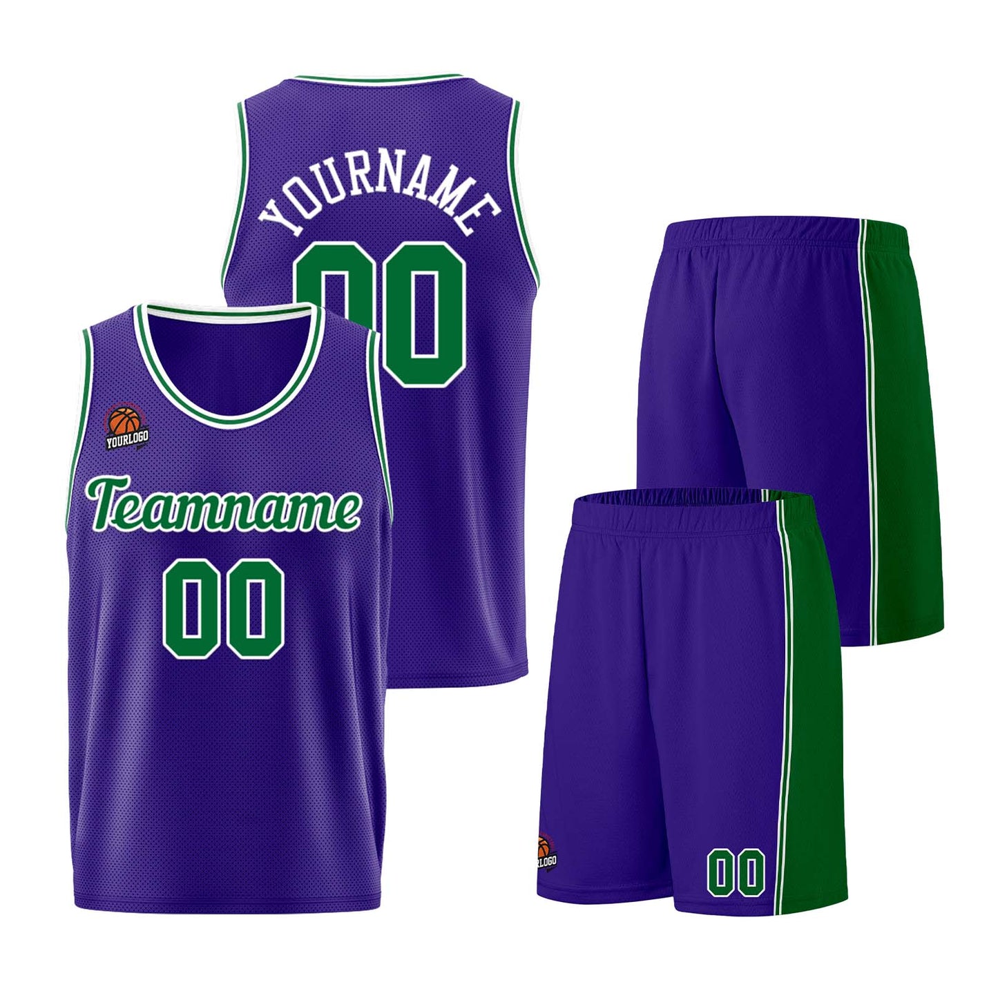 Custom Purple Green Basketball Jersey for Men Women Adult Youth Stitched Name Number Logo