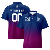 Custom Navy Purple Football Gradient Polo Shirts  Add Your Unique Logo/Name/Number
