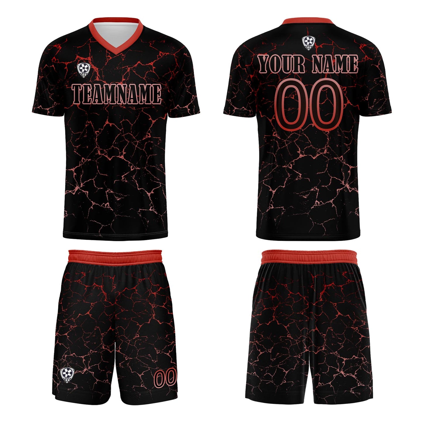 Custom Black Red Soccer Uniform Jersey Kids Adults Personalized Set Jersey Shirt
