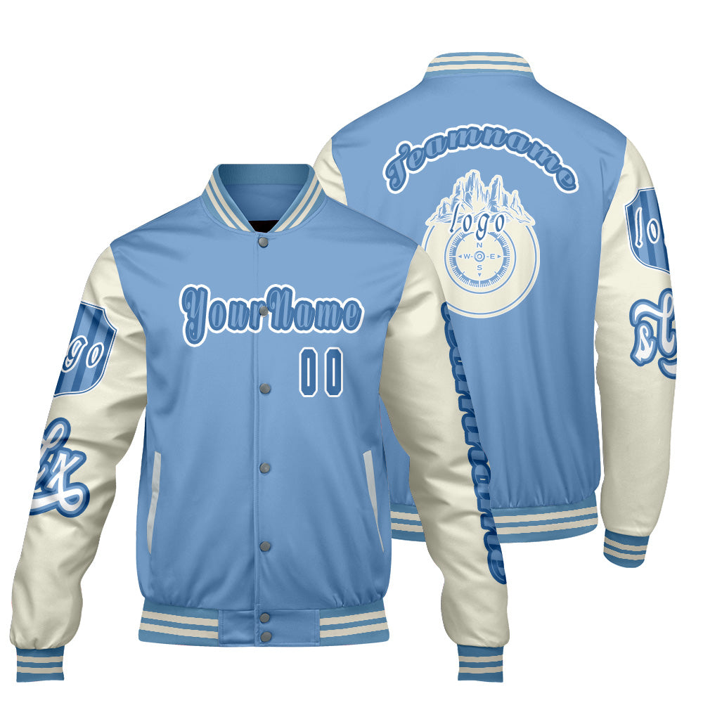 Custom Blue White Letterman Varsity Jacket Personalized Embroidery Printing