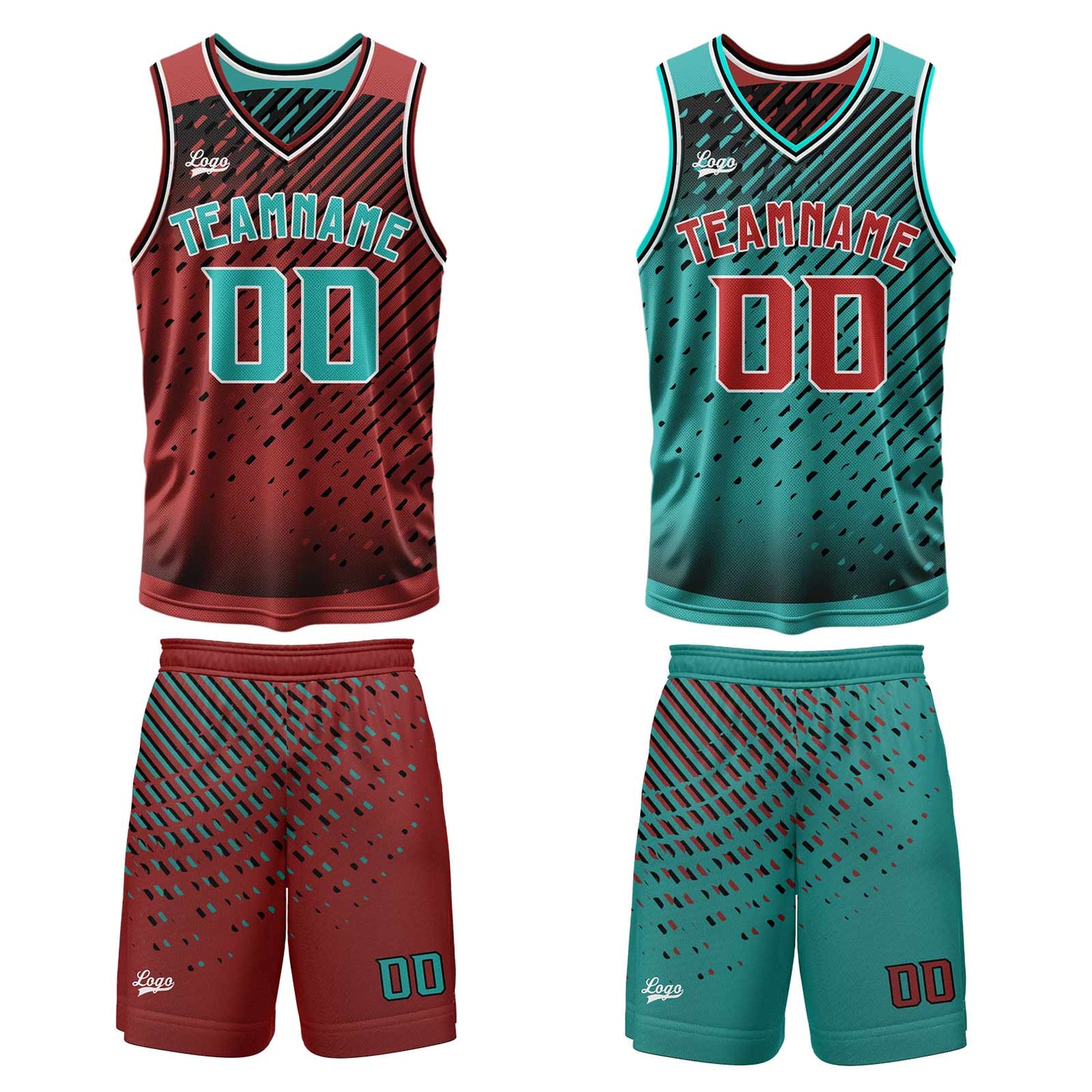 Custom Cyan Red Reversible Basketball Suit for Adults and Kids Personalized Jersey