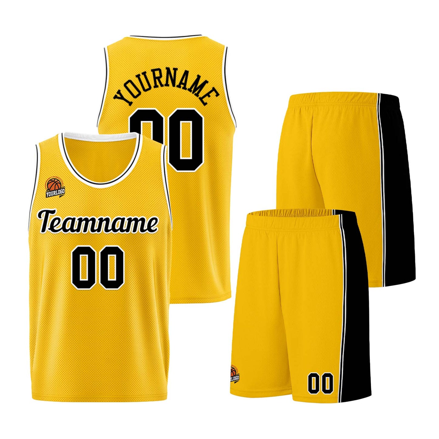 Custom Yellow Black Basketball Jersey for Men Women Adult Youth Stitched Name Number Logo