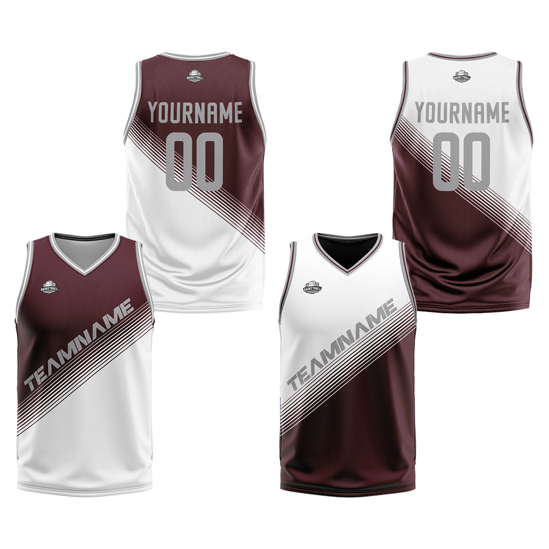 Custom Brown White Reversible Basketball Suit for Adults and Kids Personalized Jersey