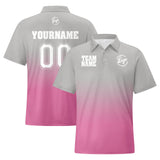 Custom Grey Pink Football Gradient Polo Shirts  Add Your Unique Logo/Name/Number