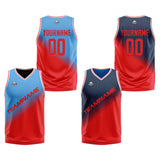 Custom Blue Red Reversible Basketball Suit for Adults and Kids Personalized Jersey