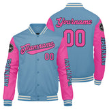 Custom Light Blue Pink Varsity Jackets for Men Women Youth Personalized Letterman Jackets