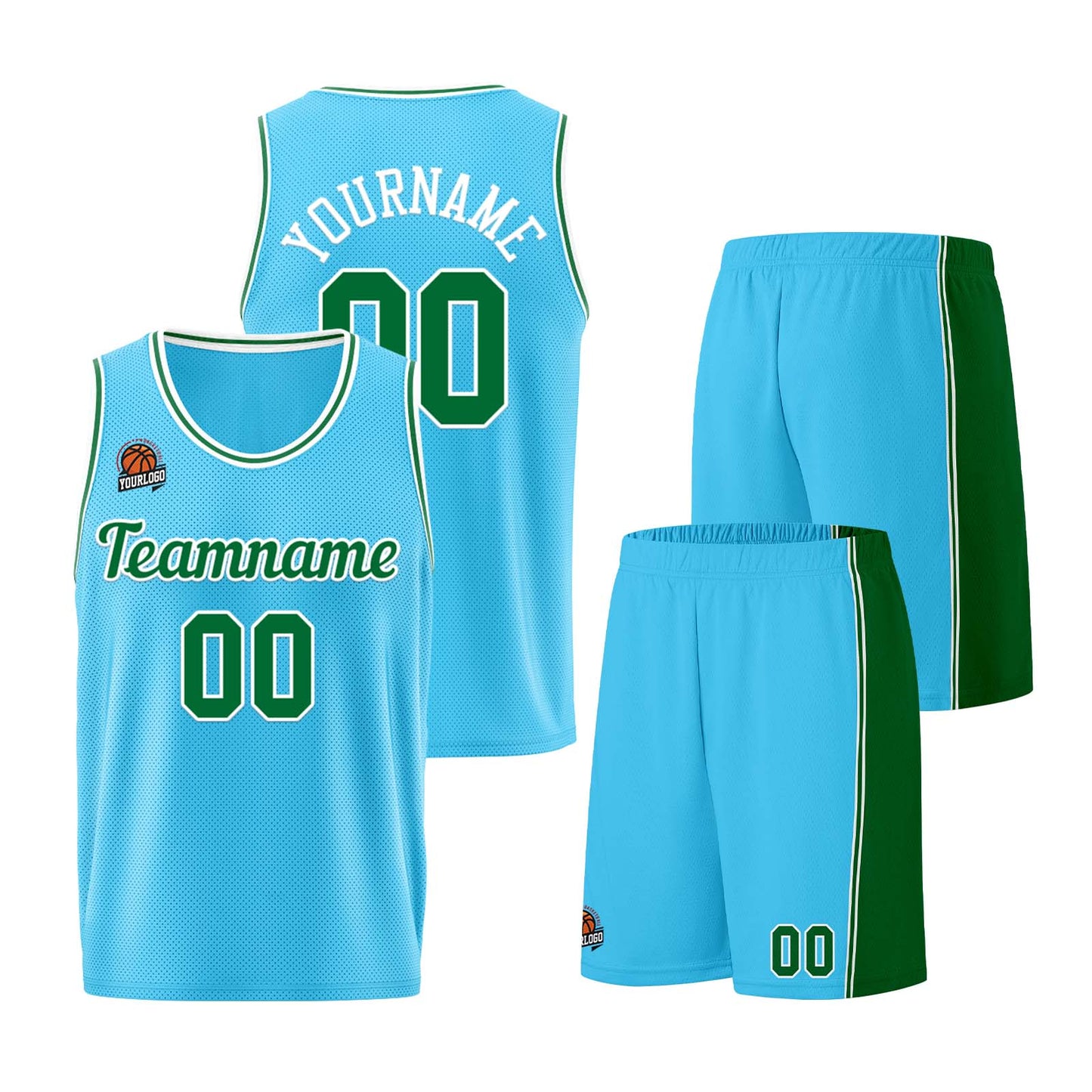 Custom Light Blue Green Basketball Jersey for Men Women Adult Youth Stitched Name Number Logo