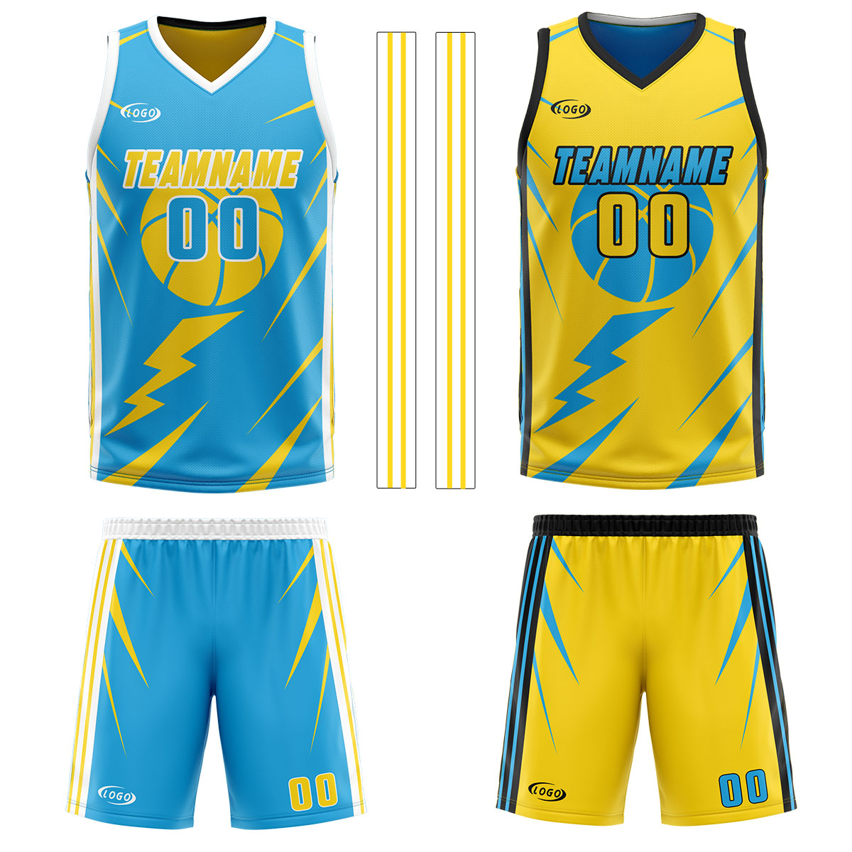 Custom Blue Yellow Reversible Basketball Suit for Adults and Kids Personalized Jersey