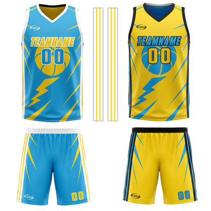Custom Blue Yellow Reversible Basketball Suit for Adults and Kids Personalized Jersey