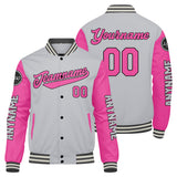 Custom Grey Pink Varsity Jackets for Men Women Youth Personalized Letterman Jackets