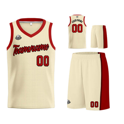 Custom Cream Red Basketball Jersey for Men Women Adult Youth Stitched Name Number Logo