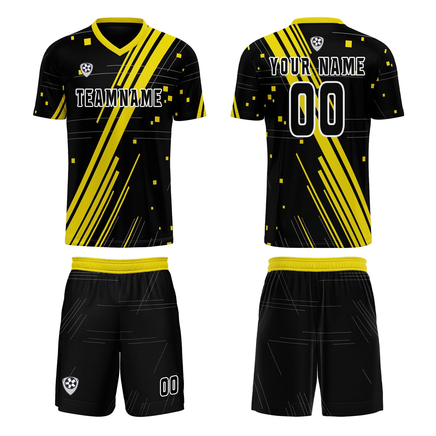 Custom Black Yellow Uniform Jersey Kids Adults Personalized Set Jersey Shirt