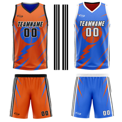 Custom Orange Blue Reversible Basketball Suit for Adults and Kids Personalized Jersey