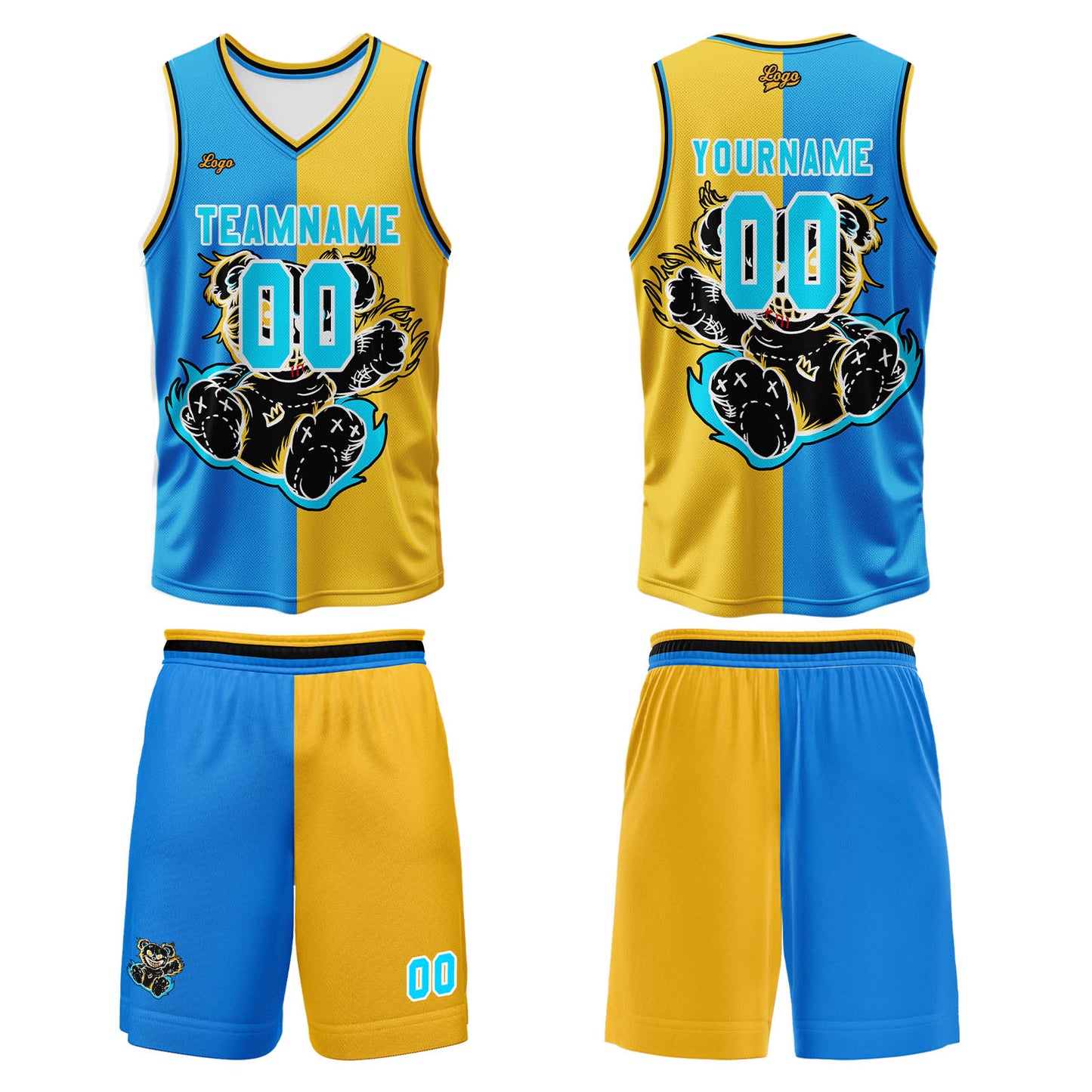 Custom Blue Yellow Basketball Jersey Uniform Suit Printed Your Logo Name Number