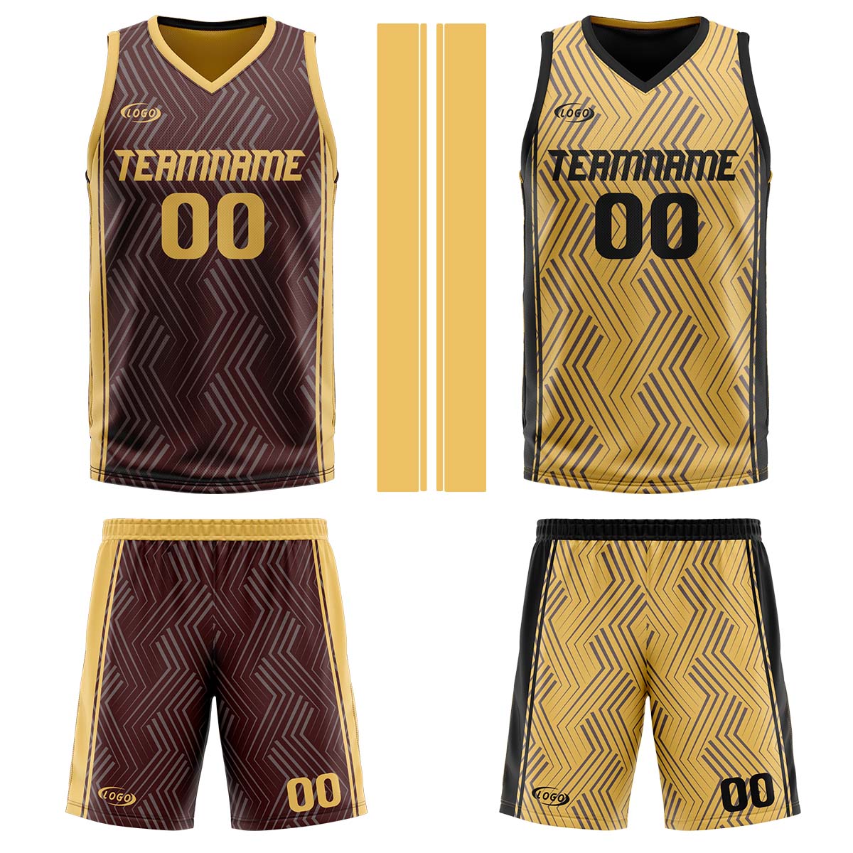 Custom Brown Yellow Reversible Basketball Suit for Adults and Kids Personalized Jersey