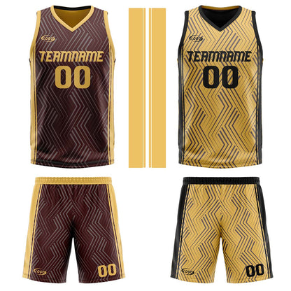 Custom Brown Yellow Reversible Basketball Suit for Adults and Kids Personalized Jersey