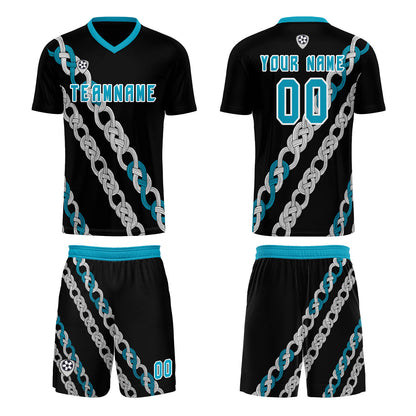 Custom Black Teal Uniform Jersey Kids Adults Personalized Set Jersey Shirt