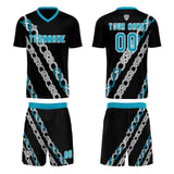 Custom Black Teal Uniform Jersey Kids Adults Personalized Set Jersey Shirt