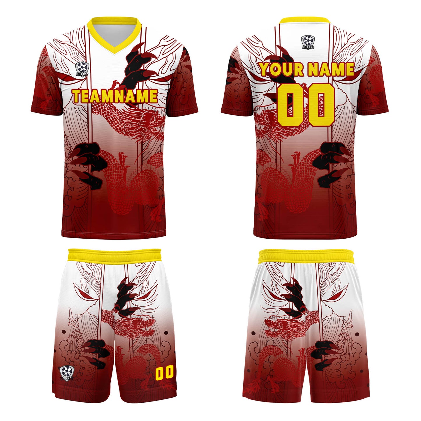 Custom Red Yellow Uniform Jersey Kids Adults Personalized Set Jersey Shirt
