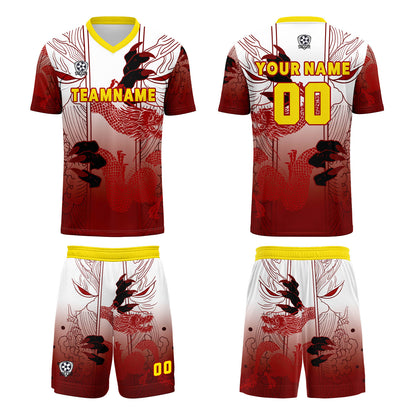 Custom Red Yellow Uniform Jersey Kids Adults Personalized Set Jersey Shirt