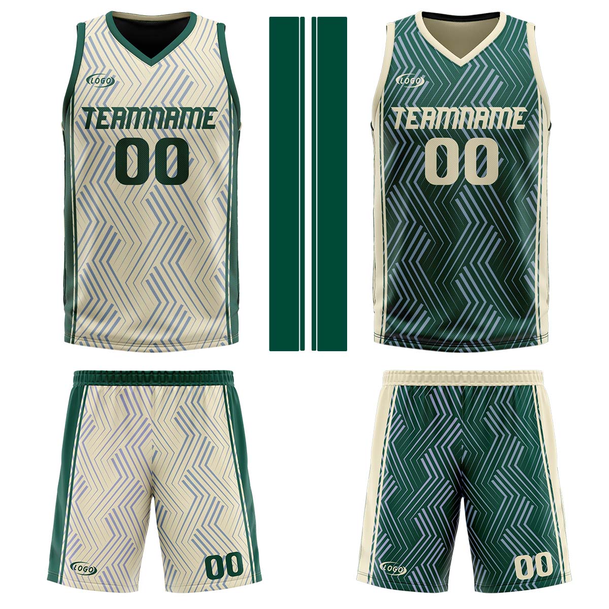 Custom Cream Green Reversible Basketball Suit for Adults and Kids Personalized Jersey