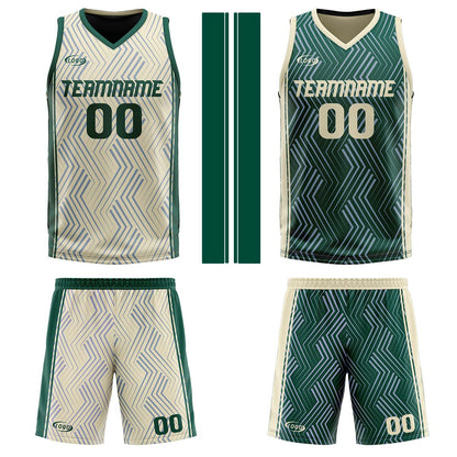 Custom Cream Green Reversible Basketball Suit for Adults and Kids Personalized Jersey