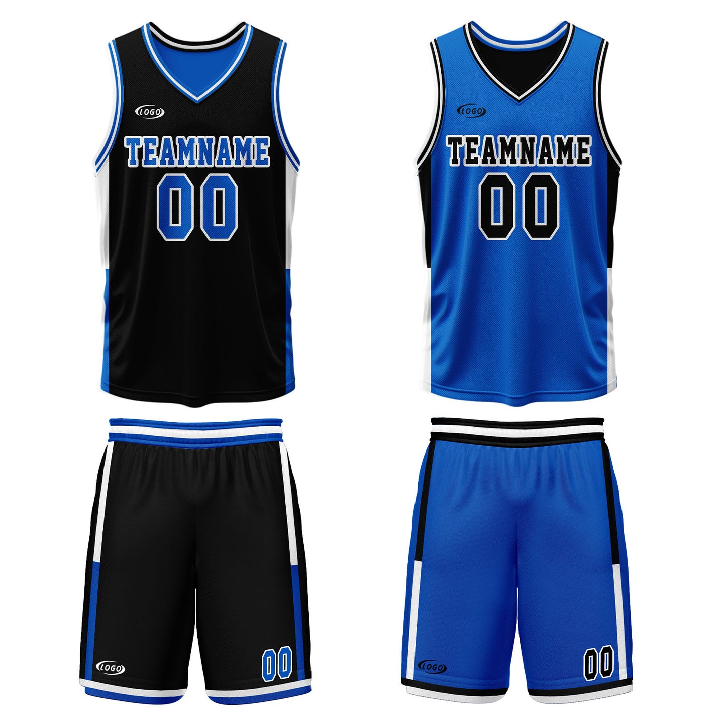Custom Black Blue Reversible Basketball Suit for Adults and Kids Personalized Jersey