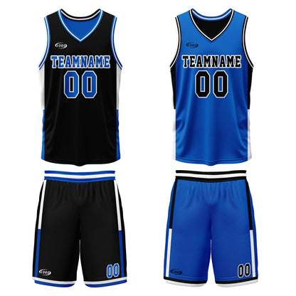 Custom Black Blue Reversible Basketball Suit for Adults and Kids Personalized Jersey