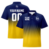 Custom Navy Yellow Football Gradient Polo Shirts  Add Your Unique Logo/Name/Number