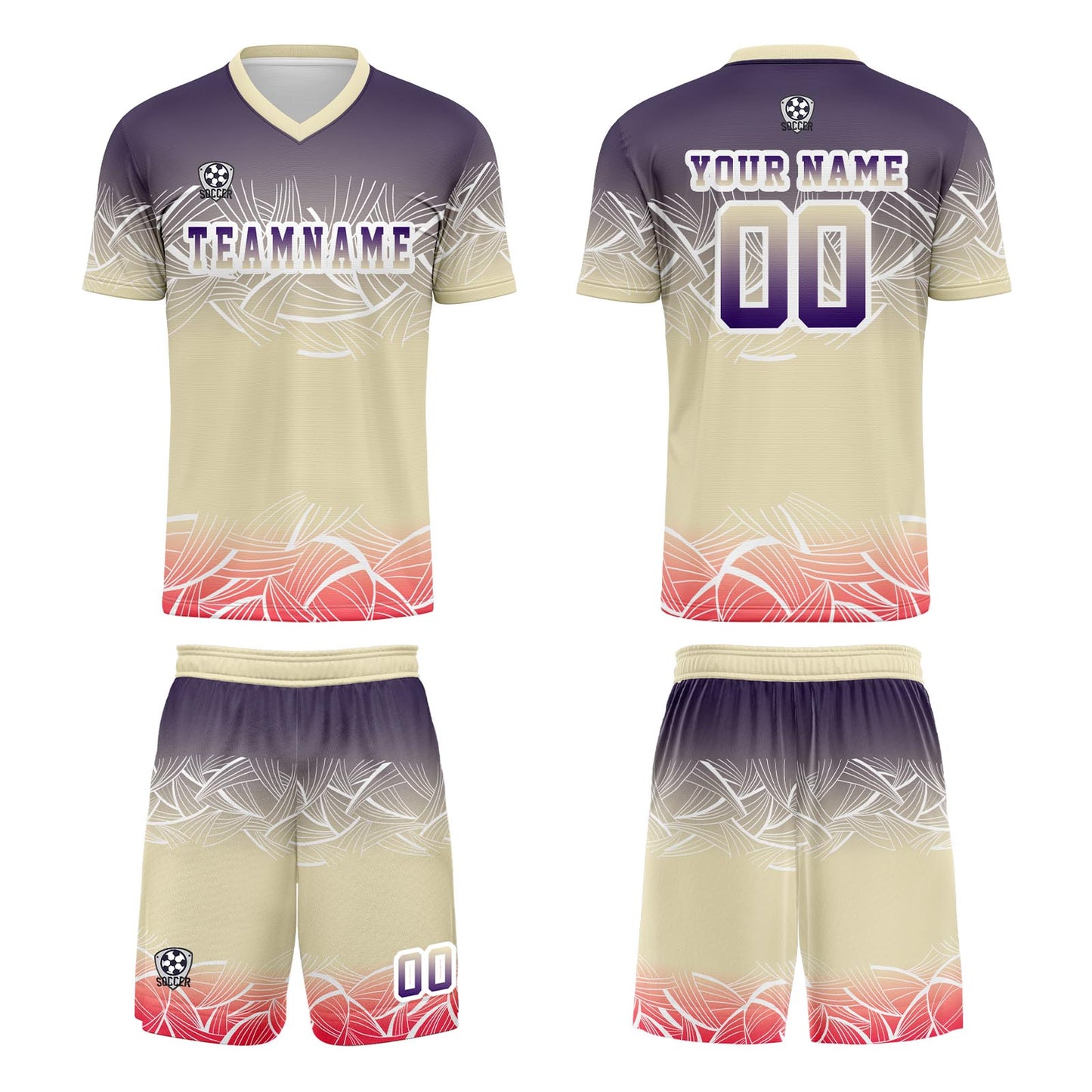 Custom Beige Purple Soccer Uniform Jersey Kids Adults Personalized Set Jersey Shirt